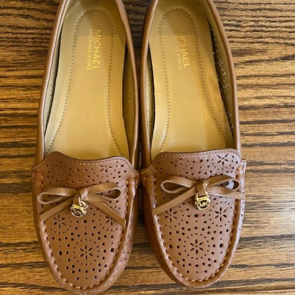 NIB MK Michael Kors Everett LUGGAGE Loafer Size 7M Perforated Leather Hazel NEW! - Picture 1 of 13